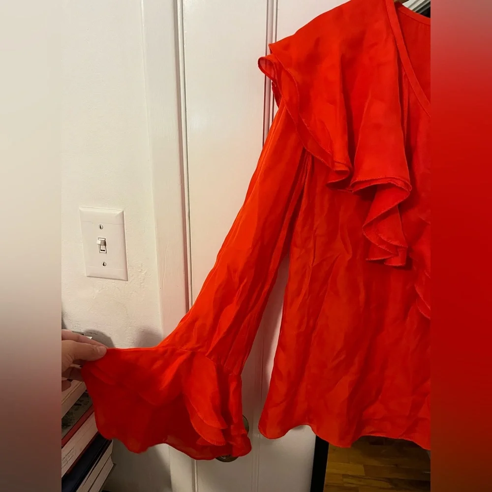 Trina Turk Orange Ruffle Blouse M - Picture 3 of 3